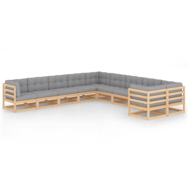 HomeDiscount-10 Piece Garden Lounge Set with Cushions Solid Pinewood