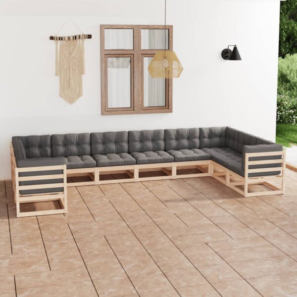 HomeDiscount-10 Piece Garden Lounge Set with Cushions Solid Pinewood