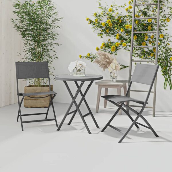 HomeDiscount-3 Piece Folding Bistro Set Steel Grey