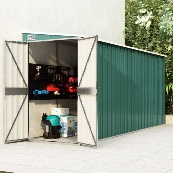 HomeDiscount-Wall-mounted Garden Shed Green 118x382x178 cm Galvanised Steel