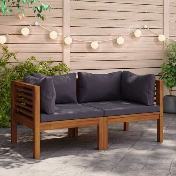 HomeDiscount-Corner Sofas 2 pcs with Dark Grey Cushions Solid Acacia Wood