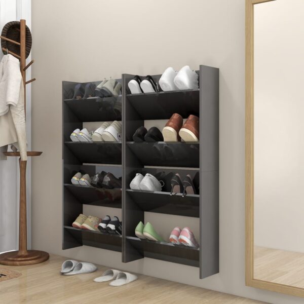 HomeDiscount-Wall Shoe Cabinets 4 pcs High Gloss Grey 60x18x60 cm Engineered Wood