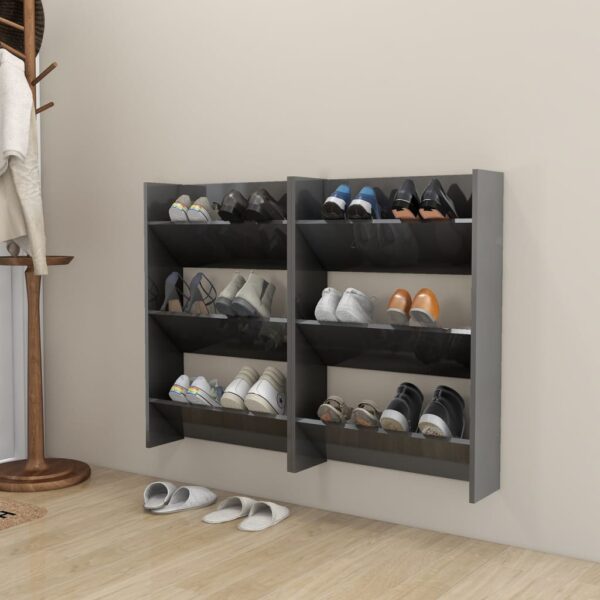 HomeDiscount-Wall Shoe Cabinets 2 pcs High Gloss Grey 60x18x90 cm Engineered Wood