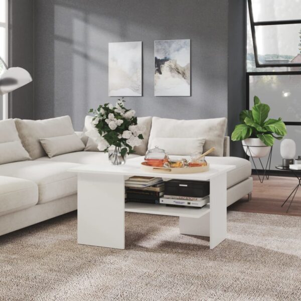 HomeDiscount-Coffee Table White 90x60x46.5 cm Engineered Wood