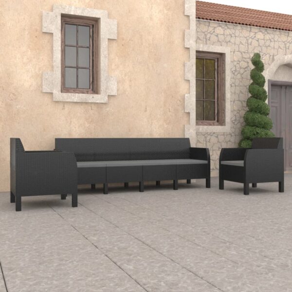 HomeDiscount-3 Piece Garden Lounge Set with Cushions PP Rattan Anthracite