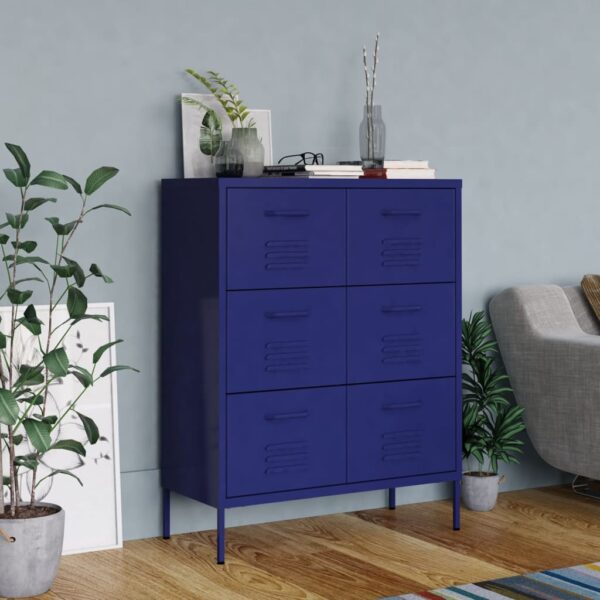 HomeDiscount-Drawer Cabinet Navy Blue 80x35x101.5 cm Steel