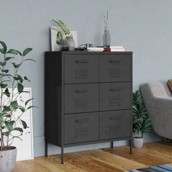 HomeDiscount-Drawer Cabinet Anthracite 80x35x101.5 cm Steel