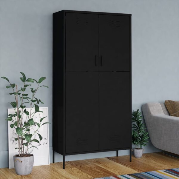 HomeDiscount-Wardrobe Black 90x50x180 cm Steel