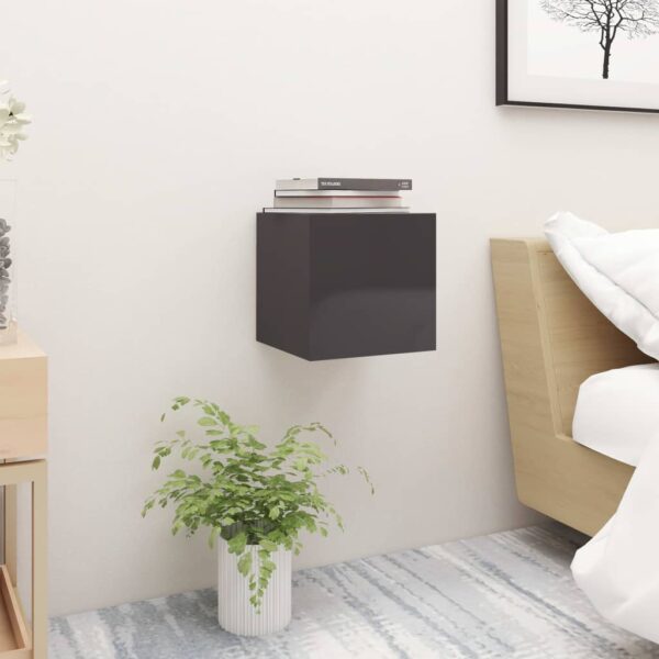 HomeDiscount-Bedside Cabinet High Gloss Grey 30.5x30x30 cm Engineered Wood