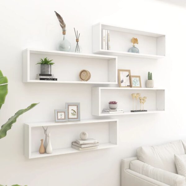 HomeDiscount-Wall Cube Shelves 4 pcs White 100x15x30 cm Engineered Wood