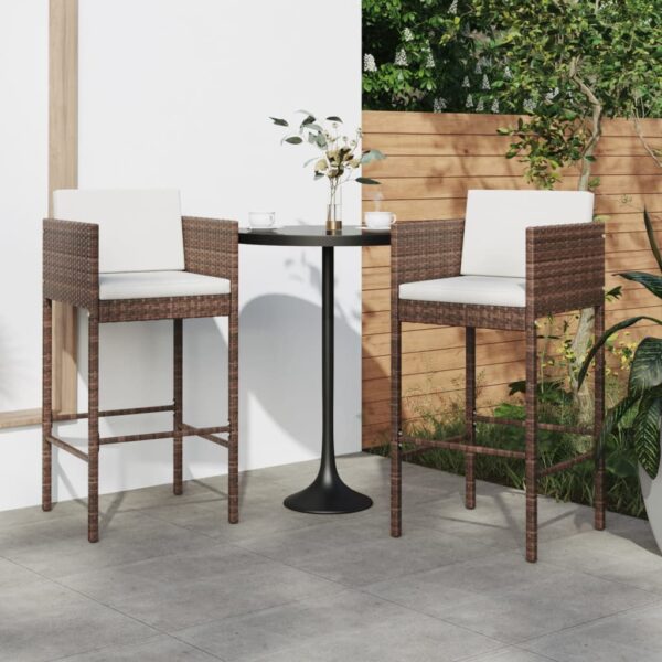 HomeDiscount-Bar Stools 2 pcs with Cushions Brown Poly Rattan