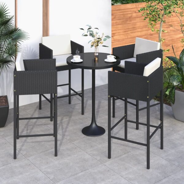 HomeDiscount-Bar Stools 4 pcs with Cushions Black Poly Rattan