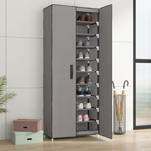 HomeDiscount-Shoe Cabinet Grey 60x30x166 cm Fabric