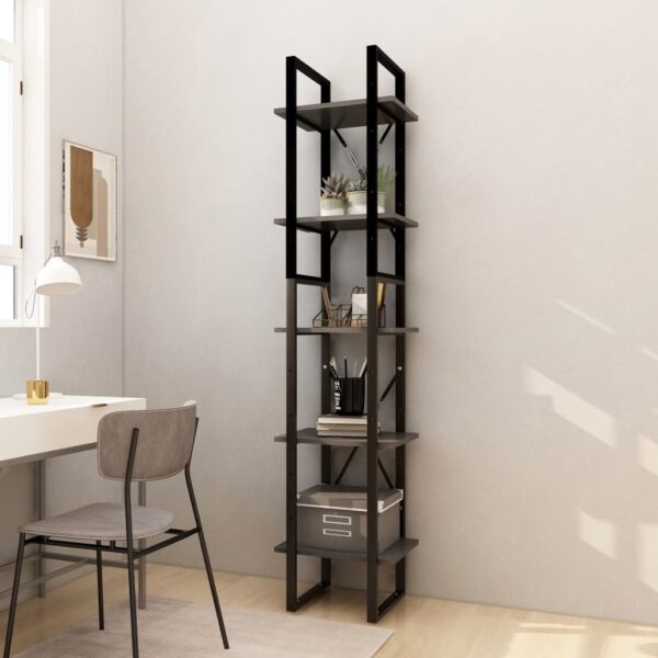 HomeDiscount-5-Tier Book Cabinet Grey 40x30x175 cm Pinewood