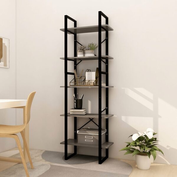 HomeDiscount-5-Tier Book Cabinet Grey 60x30x175 cm Pinewood