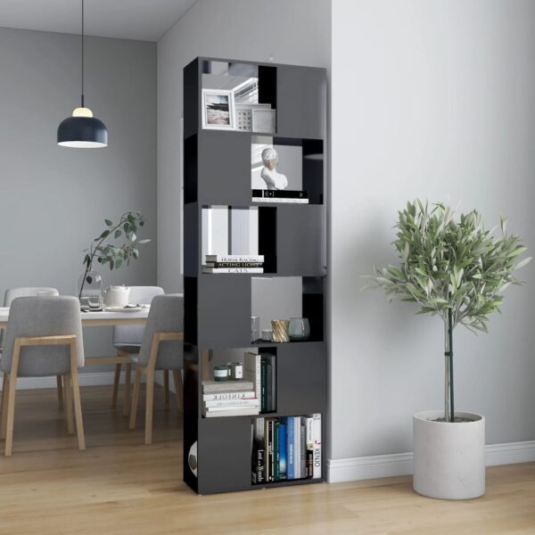 HomeDiscount-Book Cabinet Room Divider High Gloss Grey 60x24x186 cm