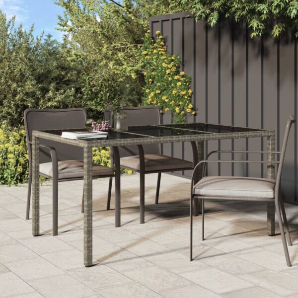 HomeDiscount-Garden Table 150x90x75 cm Tempered Glass and Poly Rattan Grey