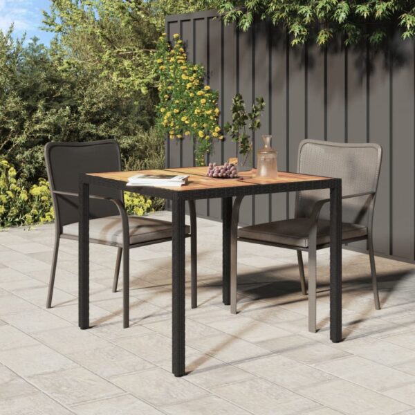 HomeDiscount-Garden Table 90x90x75 cm Poly Rattan and Acacia Wood Black