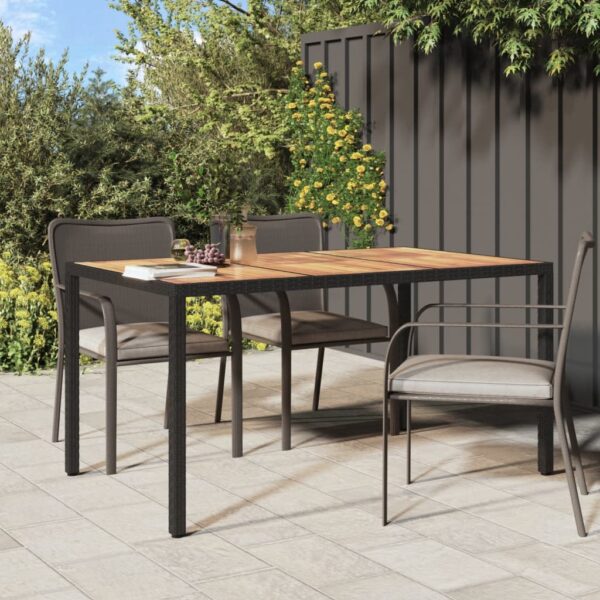 HomeDiscount-Garden Table 150x90x75 cm Poly Rattan and Acacia Wood Black