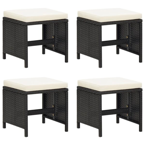 HomeDiscount-Garden Stools 4 pcs with Cushions Poly Rattan Black