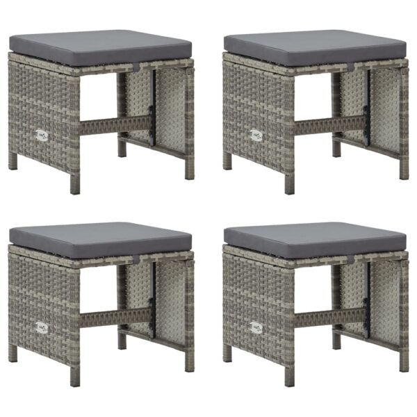 HomeDiscount-Garden Stools 4 pcs with Cushions Poly Rattan Grey