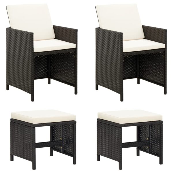 HomeDiscount-4 Piece Garden Chair and Stool Set Poly Rattan Black