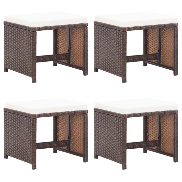 HomeDiscount-Garden Stools 4 pcs with Cushions Poly Rattan Brown