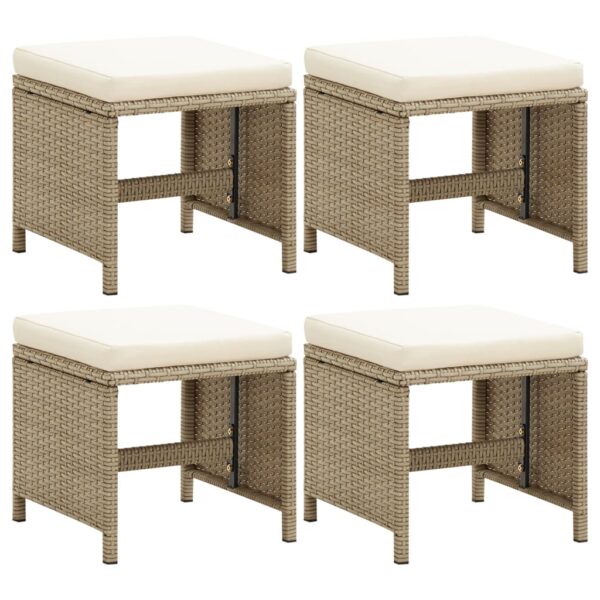 HomeDiscount-Garden Stools 4 pcs with Cushions Poly Rattan Beige