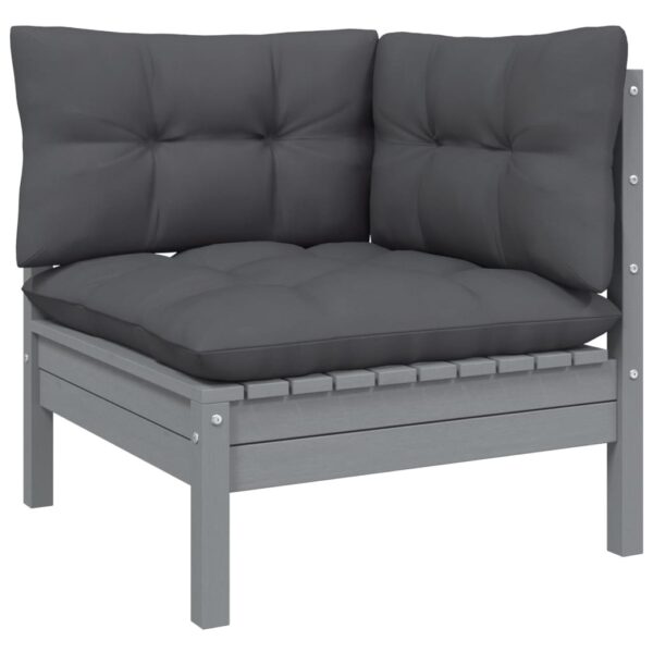 HomeDiscount-Garden Corner Sofa with Anthracite Cushions Grey Solid Pinewood