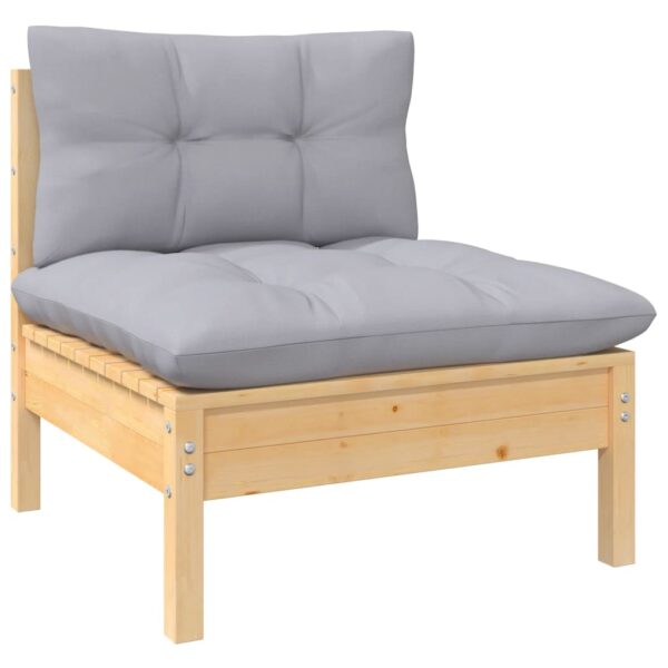 HomeDiscount-Garden Middle Sofa with Grey Cushions Solid Pinewood