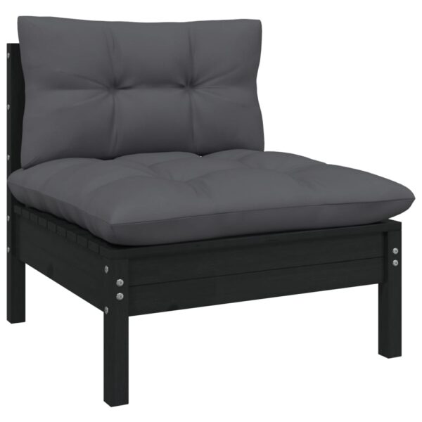 HomeDiscount-Garden Middle Sofa with Cushions Black Solid Pinewood