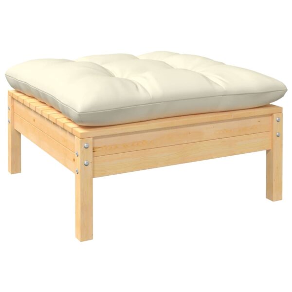 HomeDiscount-Garden Footstool with Cream Cushion Solid Pinewood