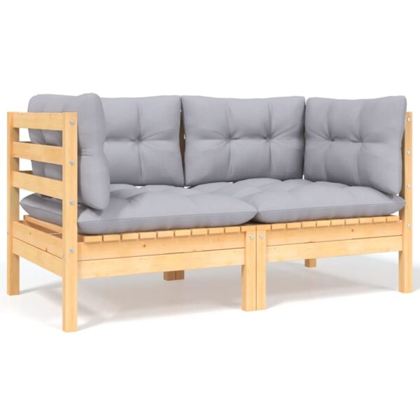 HomeDiscount-2-Seater Garden Sofa with Grey Cushions Solid Pinewood