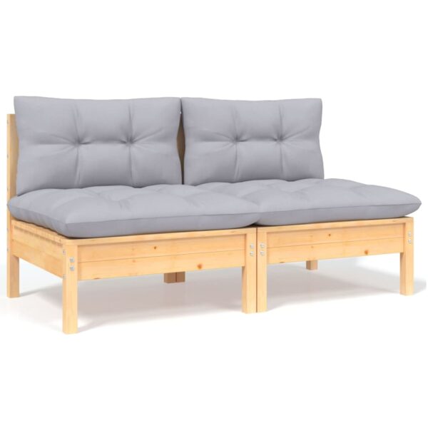 HomeDiscount-2-Seater Garden Sofa with Grey Cushions Solid Pinewood