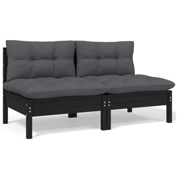 HomeDiscount-2-Seater Garden Sofa with Cushions Black Solid Pinewood