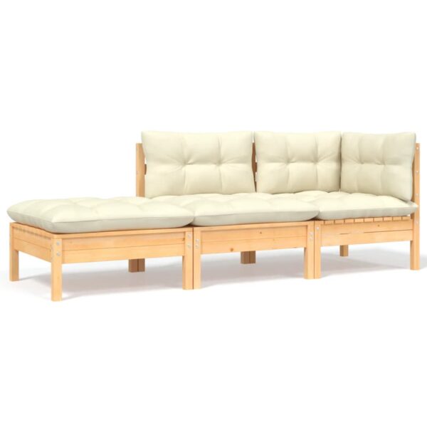 HomeDiscount-3 Piece Garden Lounge Set with Cream Cushions Solid Pinewood