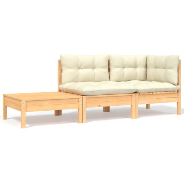 HomeDiscount-3 Piece Garden Lounge Set with Cream Cushions Solid Pinewood