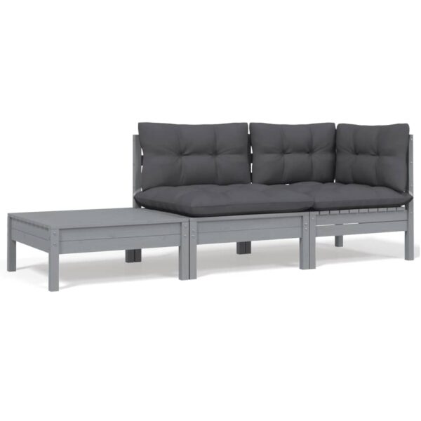 HomeDiscount-3 Piece Garden Lounge Set with Cushions Grey Solid Pinewood