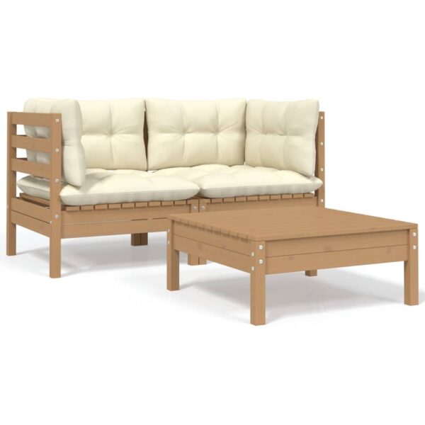 HomeDiscount-3 Piece Garden Lounge Set with Cream Cushions Solid Pinewood