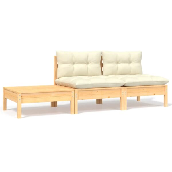 HomeDiscount-3 Piece Garden Lounge Set with Cream Cushions Solid Pinewood