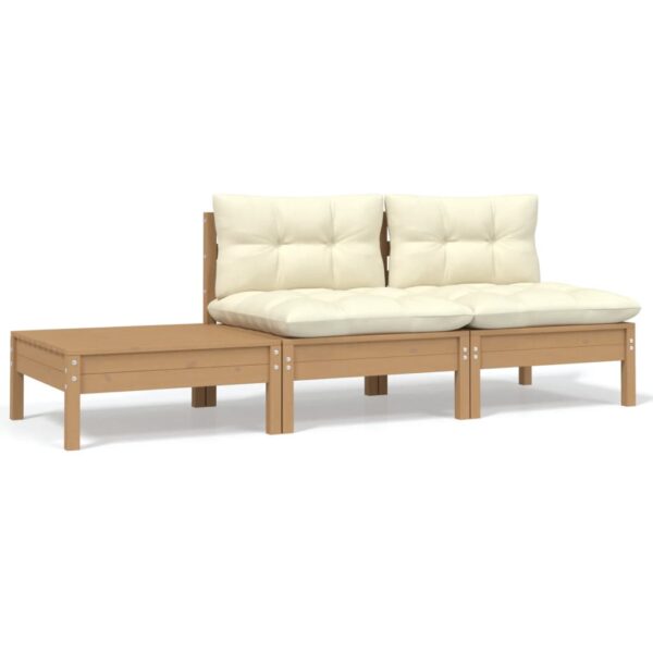 HomeDiscount-3 Piece Garden Lounge Set with Cream Cushions Solid Pinewood