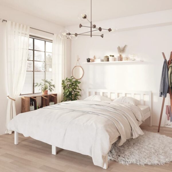 HomeDiscount-Bed Frame without Mattress White Solid Wood Pine 150x200 cm