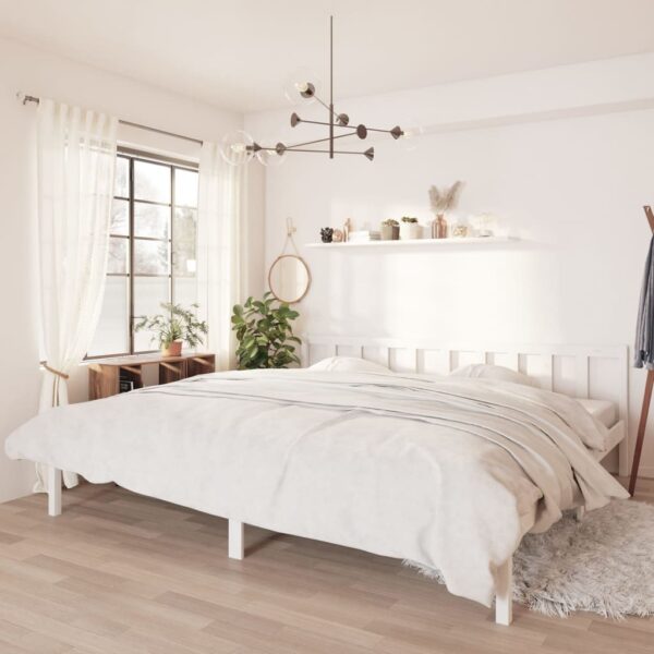 HomeDiscount-Bed Frame without Mattress White Solid Wood 183x203 cm King