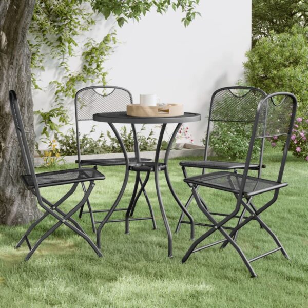 HomeDiscount-Folding Garden Chairs 4 pcs Expanded Metal Mesh Anthracite