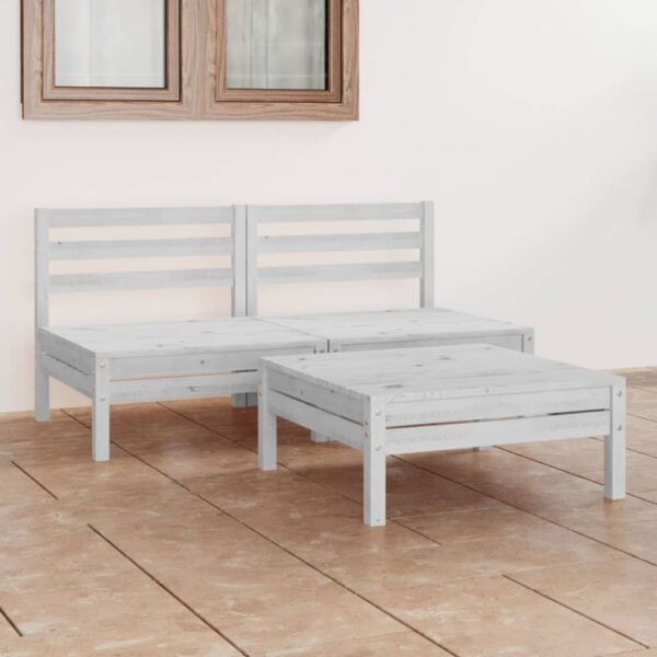 HomeDiscount-3 Piece Garden Lounge Set White Solid Wood Pine