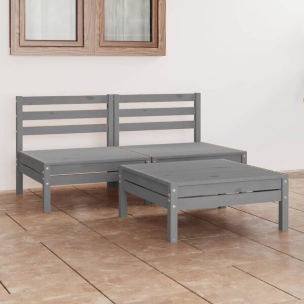 HomeDiscount-3 Piece Garden Lounge Set Grey Solid Wood Pine