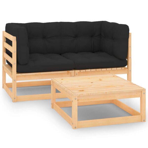 HomeDiscount-3 Piece Garden Lounge Set with Cushions Solid Pinewood