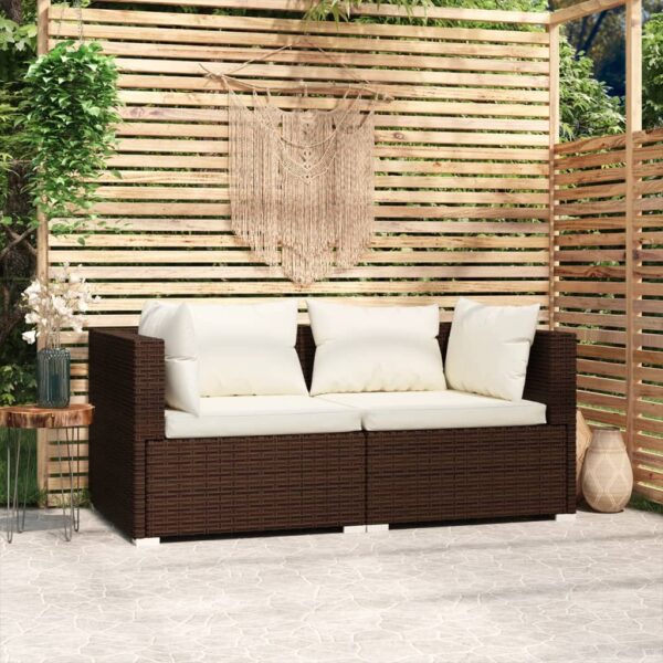 HomeDiscount-2-Seater Sofa with Cushions Brown Poly Rattan