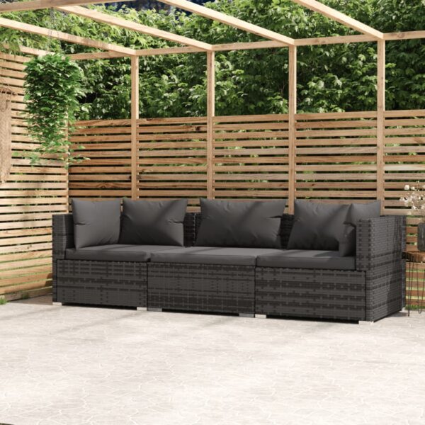 HomeDiscount-3-Seater Sofa with Cushions Grey Poly Rattan