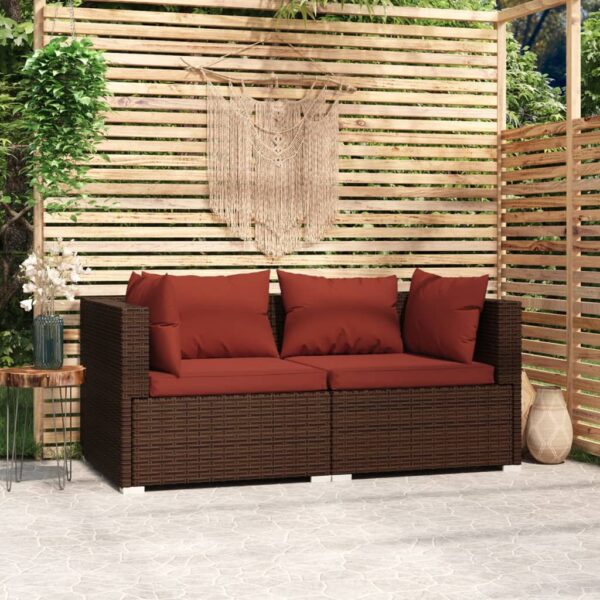 HomeDiscount-2-Seater Sofa with Cushions Brown Poly Rattan